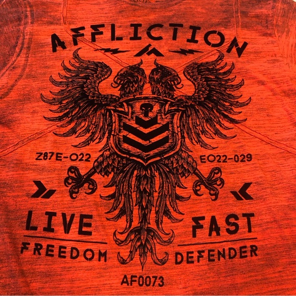 2X Affliction burntorange/red with black velvety lettering - Picture 8 of 9